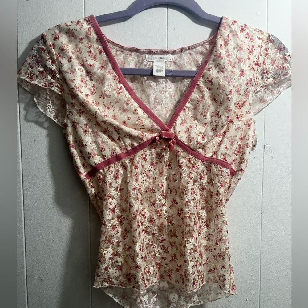 Floral Lace Blouse with mauve pink Trim
